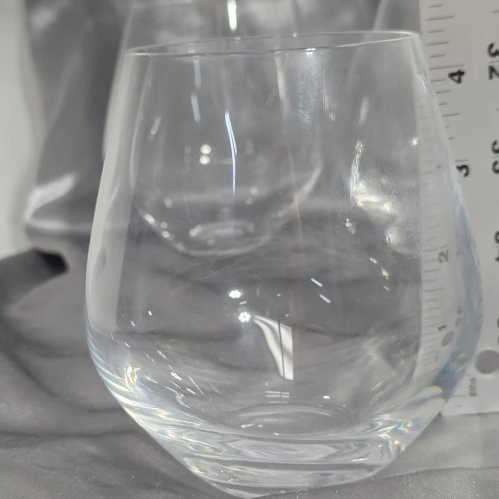 Lenox Stemless Wine Glasses Set of 5 Clear Glass Teardrop Barware 4.5 inch